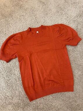 Crew Neck Puff-Sleeve Sweater, Small (Burnt Orange)-NWT!